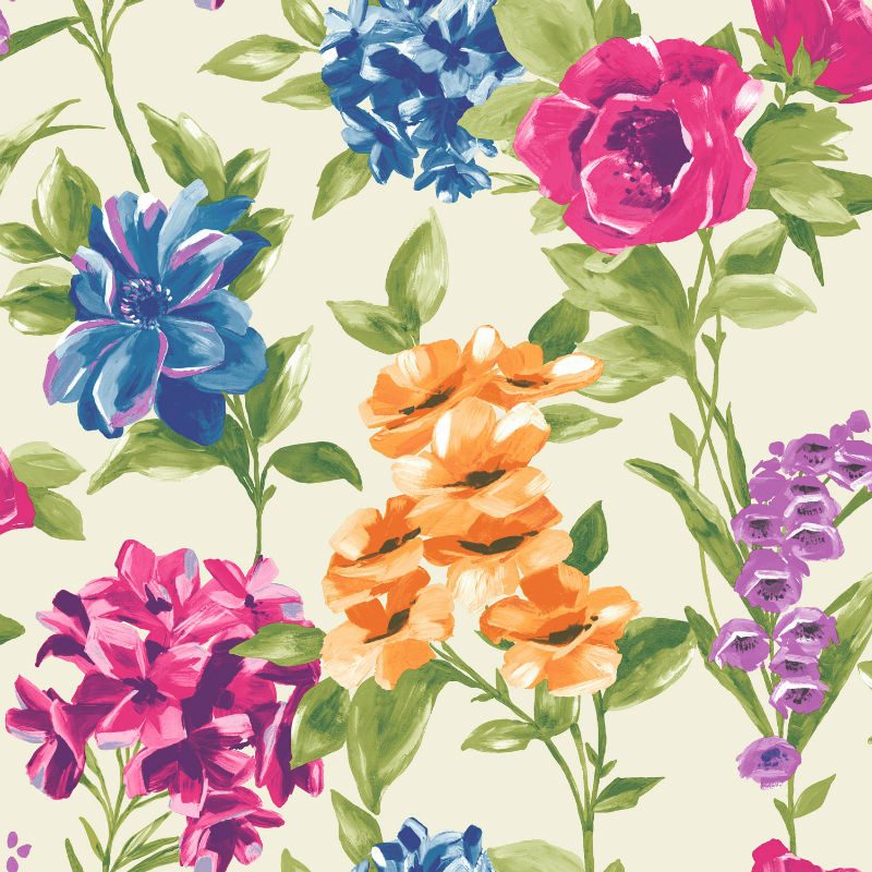 Tapet cu Flori Colorate Petula Crem - Catalog