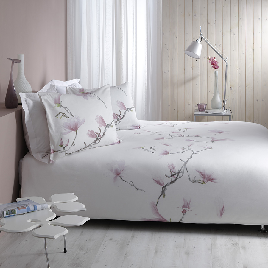 Appal politician Method White double bed linen with pink magnolia | AA Design Interior