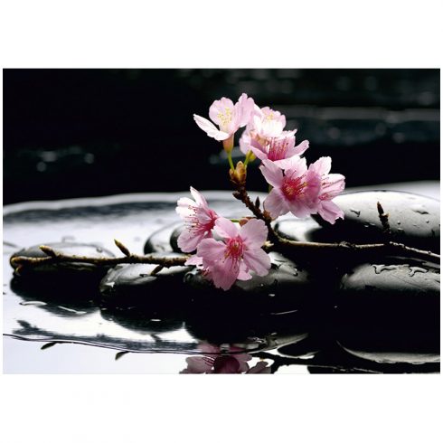 Fototapet cu flori de cires si pietre Feng Shui