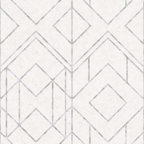 Tapet geometric alb cu insertii metalice gri