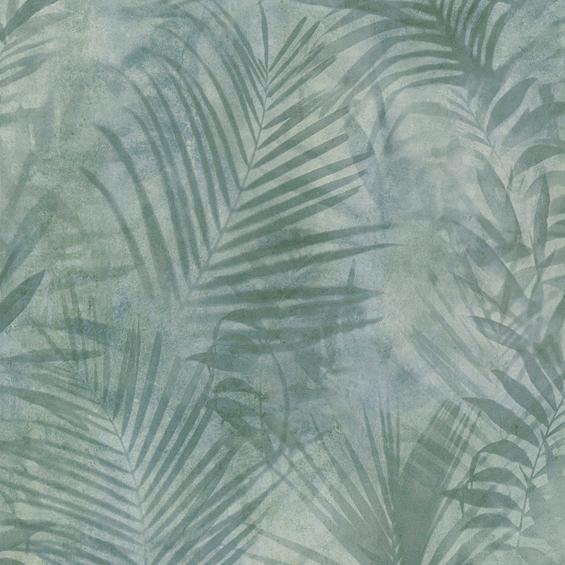 Tapet verde pastel cu frunze de palmier